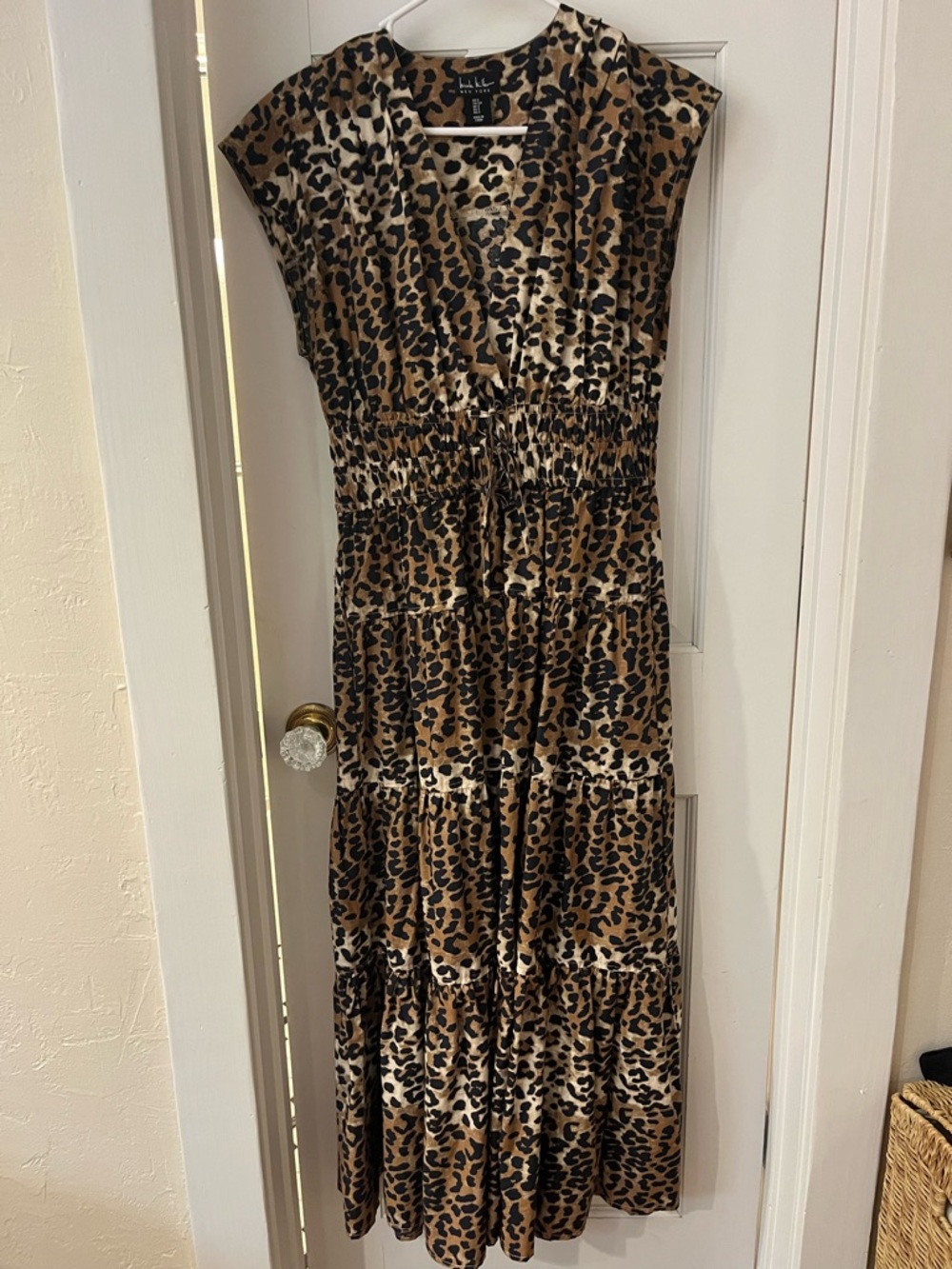 Nicole Miller Leopard-Print Tiered Maxi Dress in Brown and Black